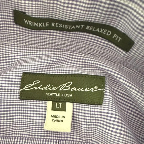 Eddie Bauer  Mens Shirt Size LT Purple White Small Check Tall Long Sleeve - Picture 7 of 7